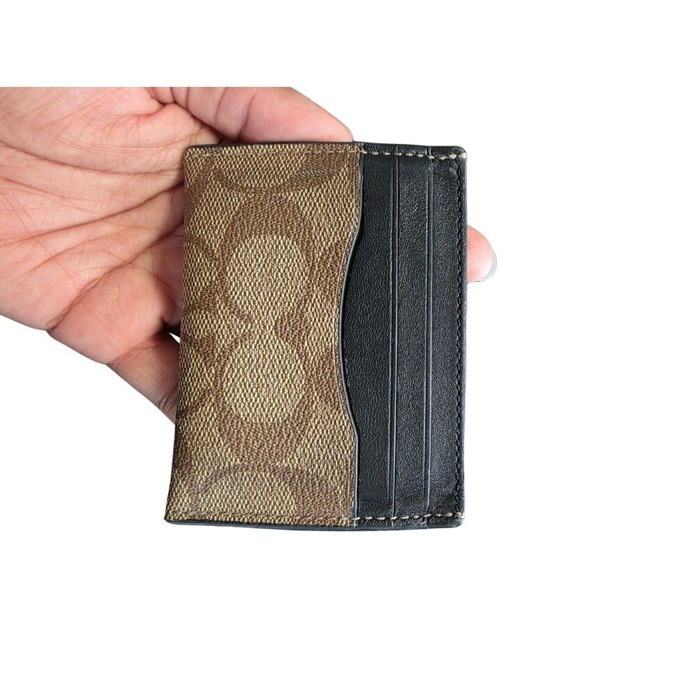 Coach Slim ID Card Case Wallet in Signature Canvas Mahogany Black
